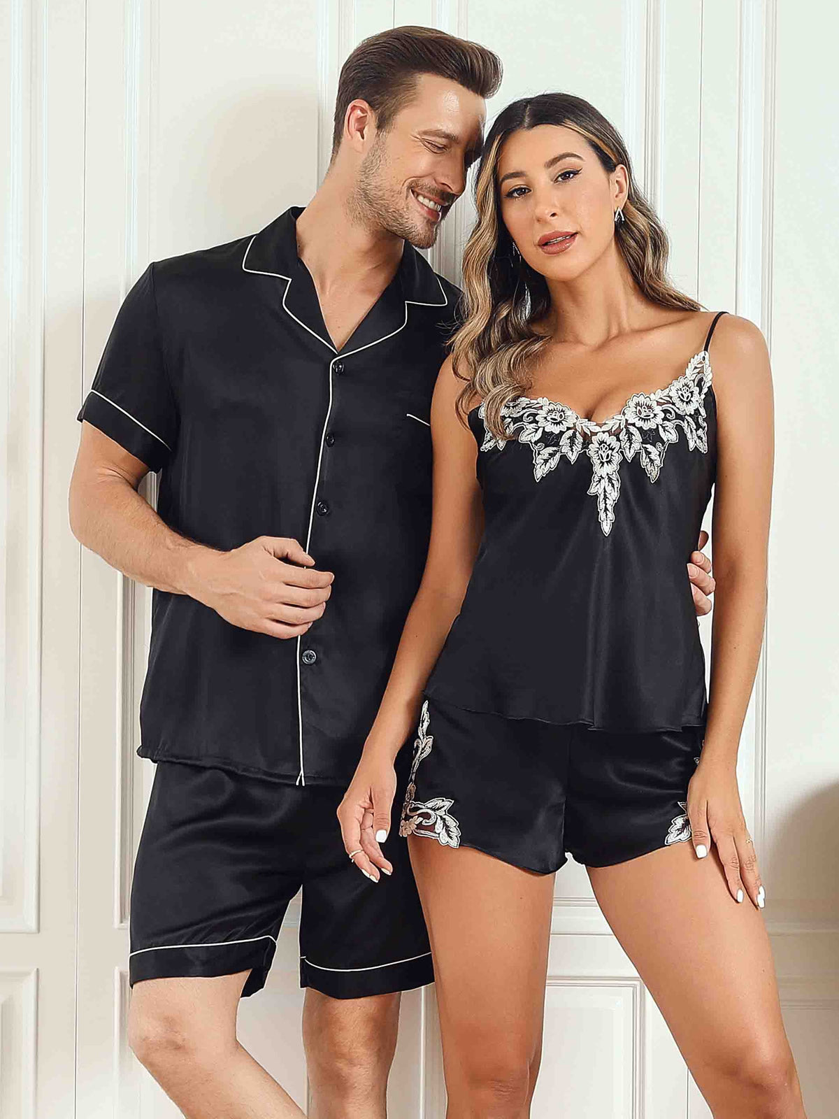 SilkSilky US Pure Silk Short Sleeve Couple Black 001