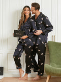 4Pcs Pure Silk Cute Dogs Printed Couple Pajama Sets