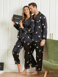 4Pcs Pure Silk Cute Dogs Printed Couple Pajama Sets