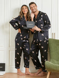 4Pcs Pure Silk Cute Dogs Printed Couple Pajama Sets