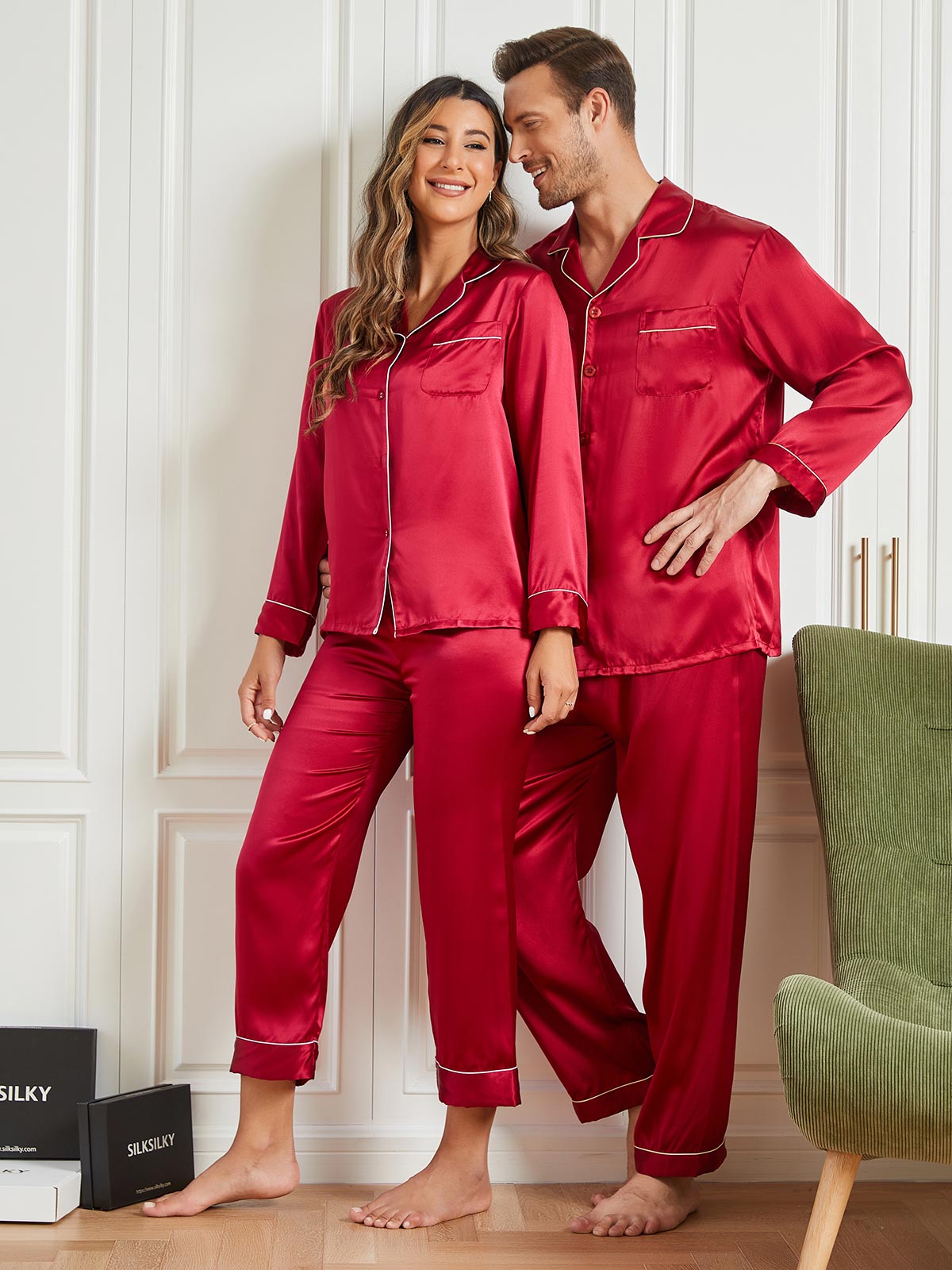 SilkSilky US Pure Silk Long Sleeve Couple Wine 003