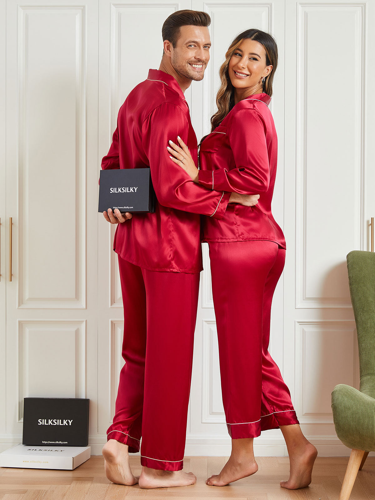 SilkSilky US Pure Silk Long Sleeve Couple Wine 005