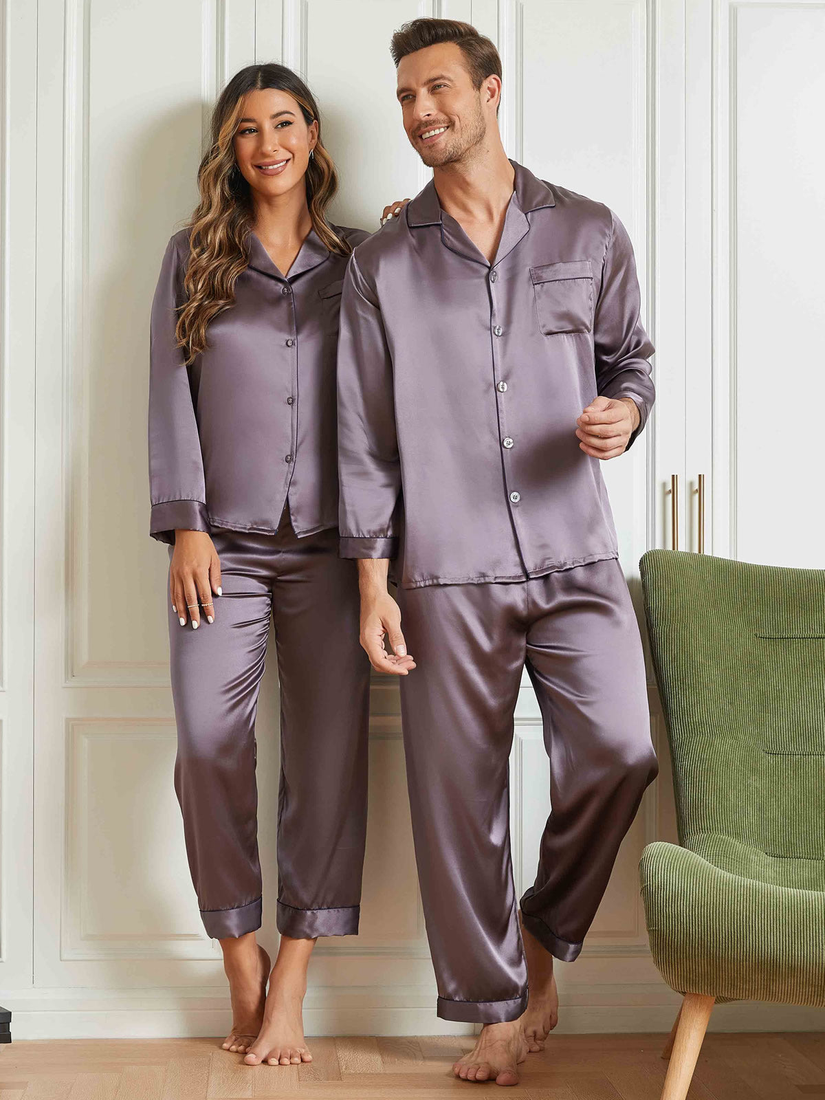 SilkSilky US Pure Silk Long Sleeve Couple PurpleGray 001