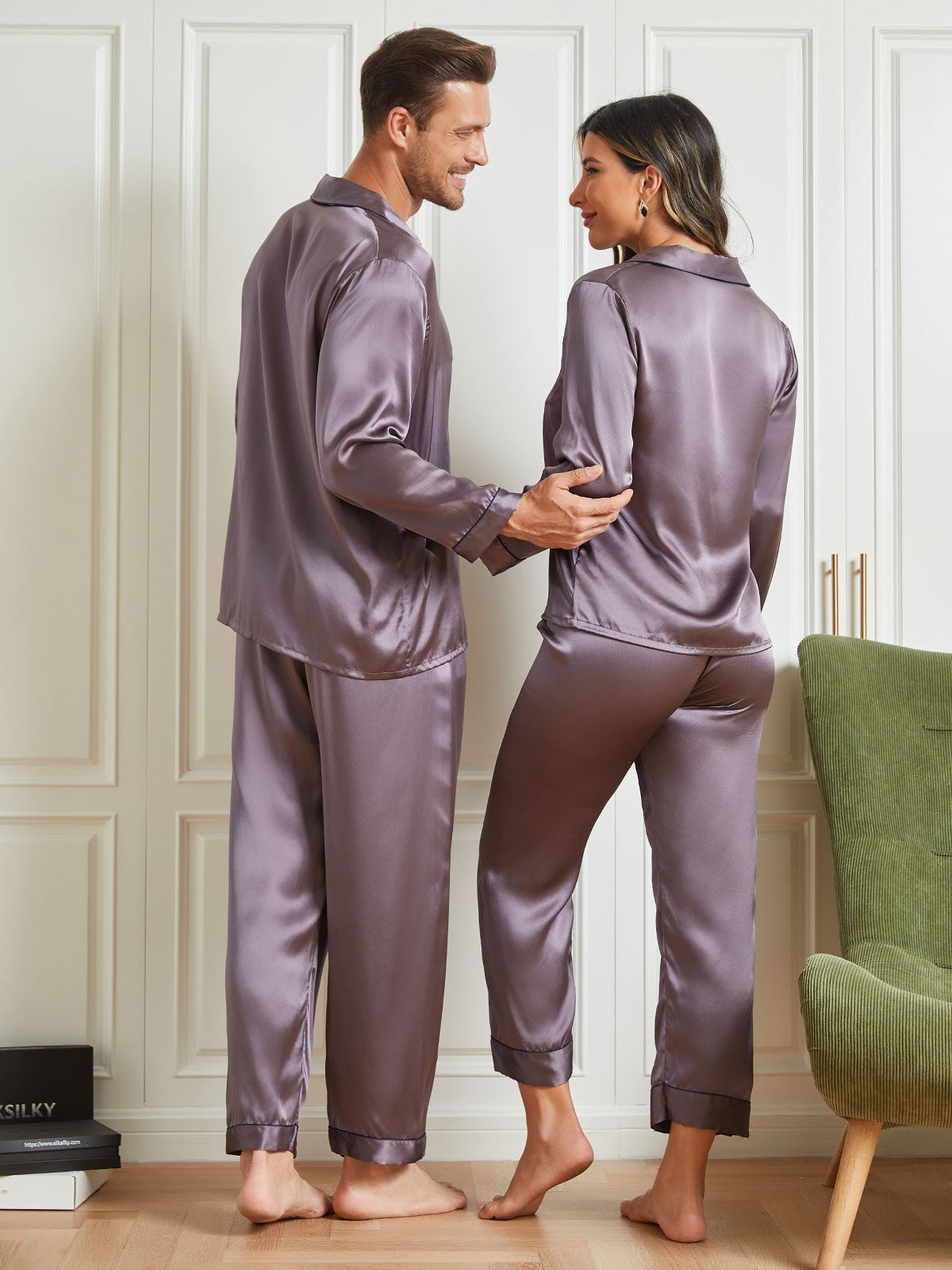 SilkSilky US Pure Silk Long Sleeve Couple PurpleGray 003