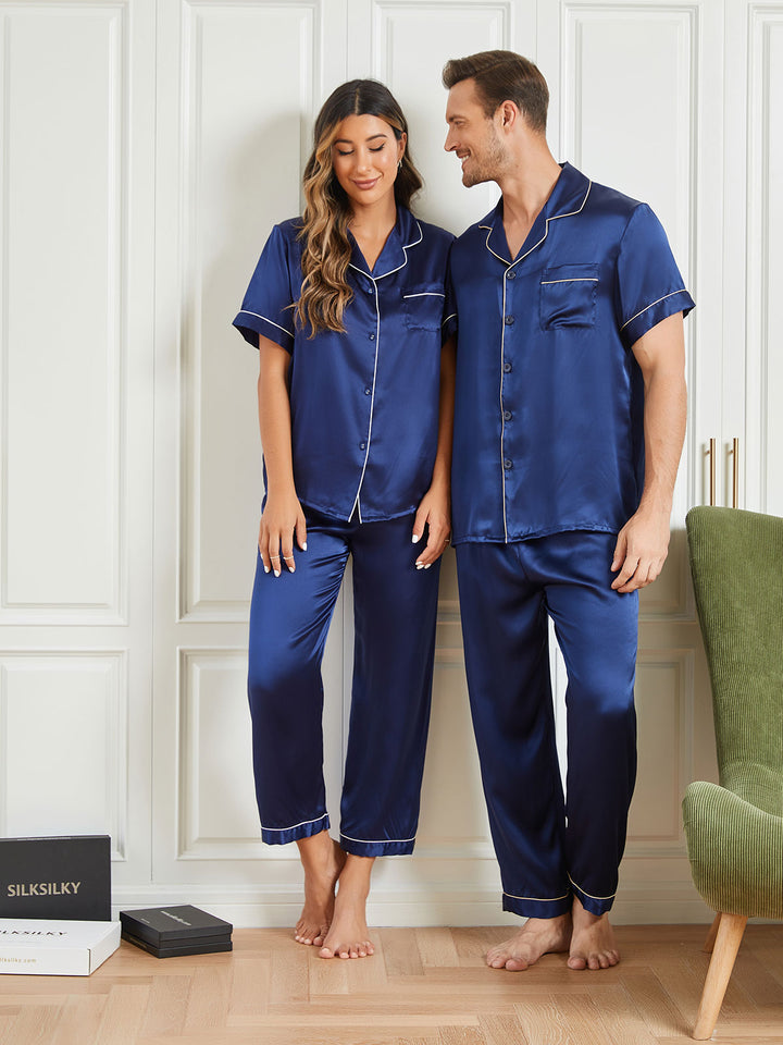 Silksilky Short Sleeve Matching Pjs Set Red Couples Pajama Set – SILKSILKY