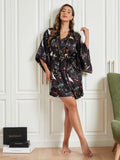 SilkSilky US 3/4 Sleeve Nightgown&Robe Set Black 006