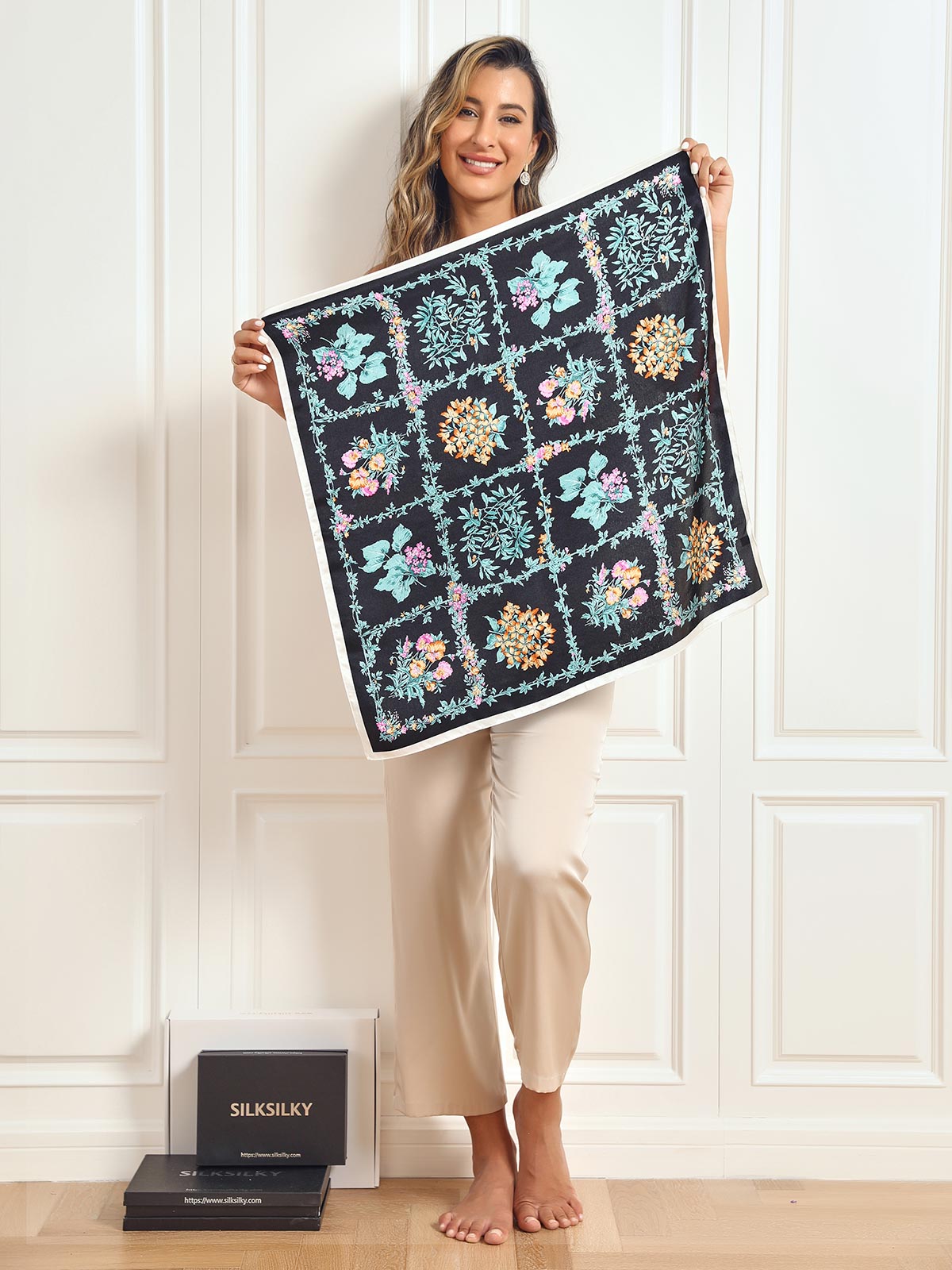 SilkSilky US Pure Silk Scarf Black 003