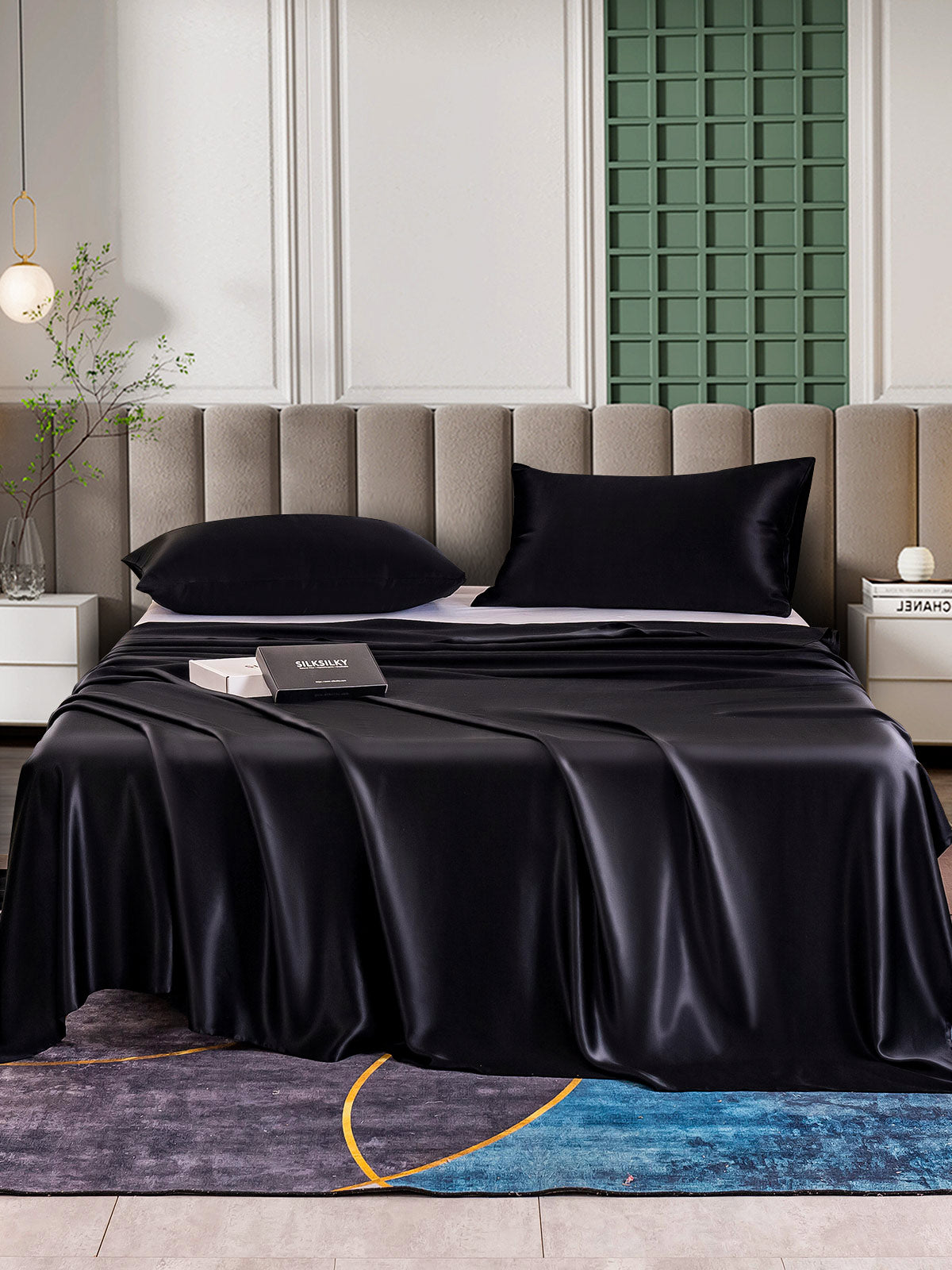 SilkSilky US 25Momme Pure Silk Bedding Set Black 001