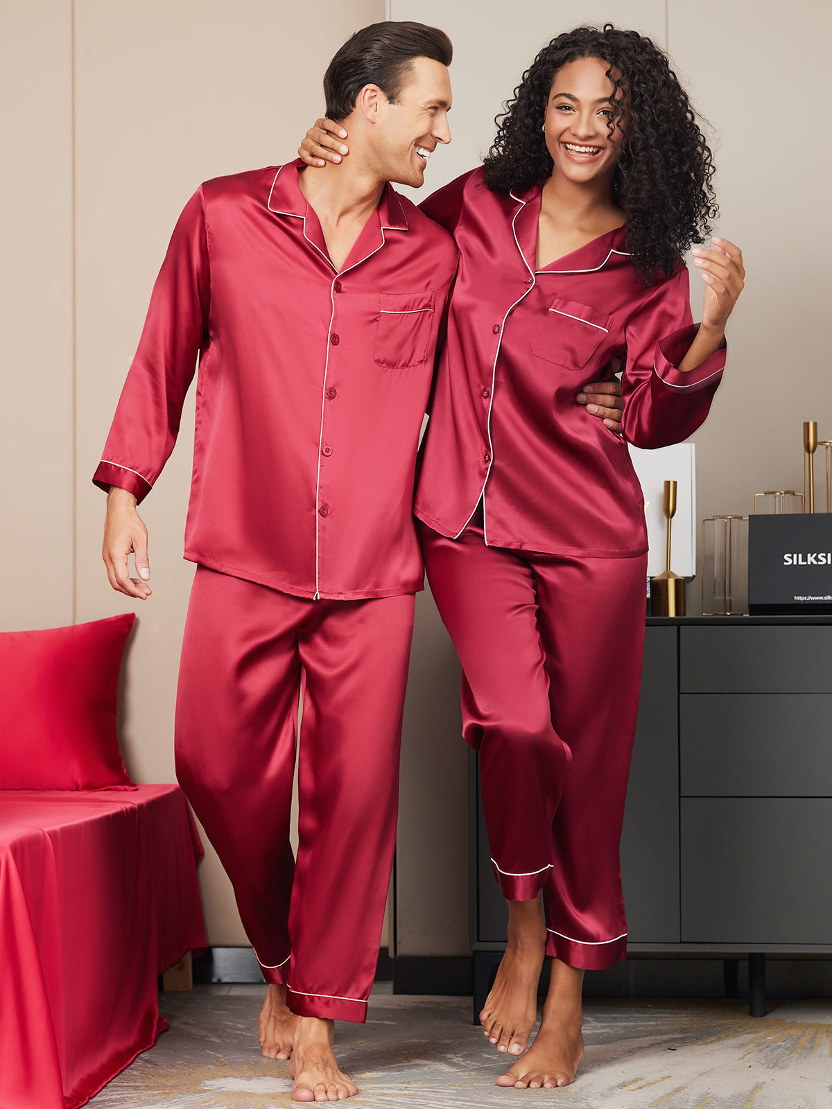 SilkSilky US Pure Silk Long Sleeve Couple Wine 004