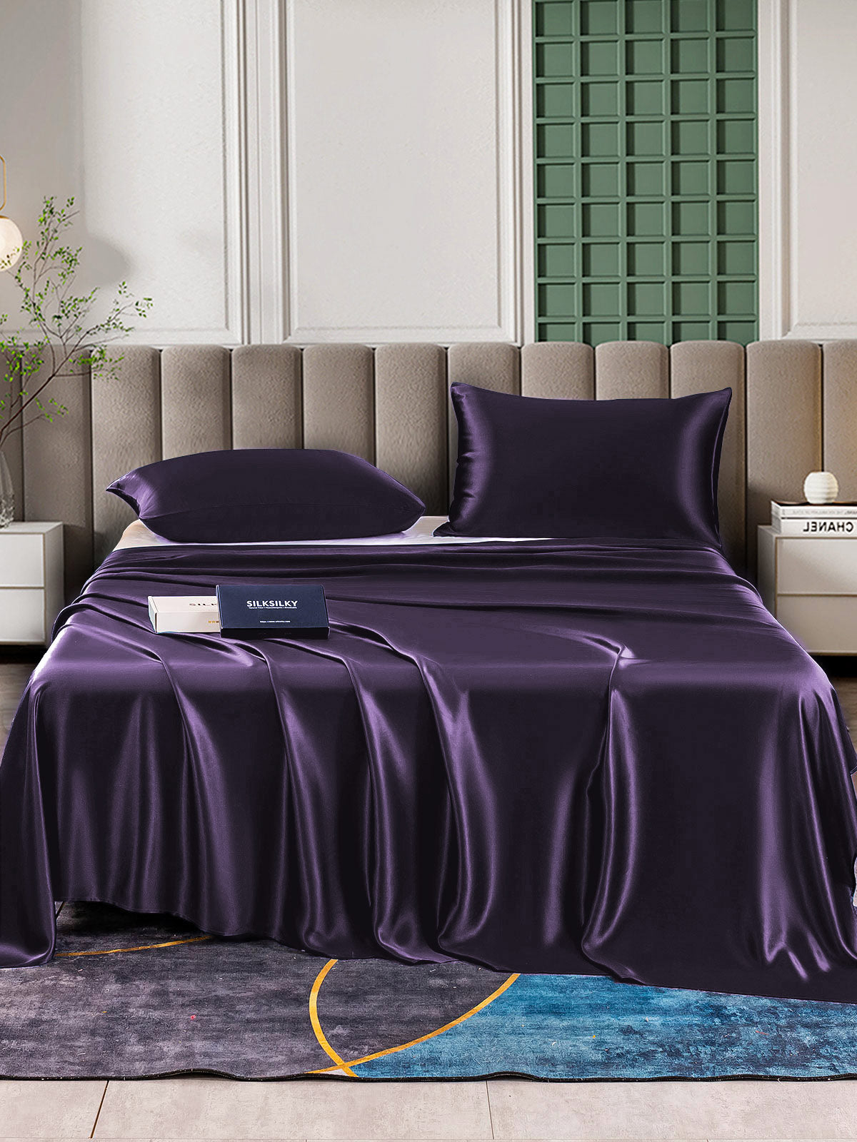 SilkSilky US 25Momme Pure Silk Bedding Set DeepPurple 001