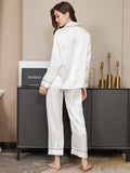 SilkSilky US Pure Silk Long Sleeve Lapel Women's Pajamas White 003