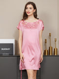 SilkSilky US Pure Silk Cap Sleeve Boat Neck Nightgown Pink 002