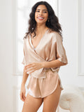 SilkSilky US Pure Silk Half Sleeve Womens Pajamas Champagne 001