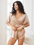 SilkSilky US Pure Silk Half Sleeve Womens Pajamas Champagne 003