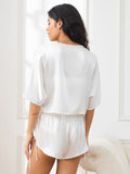 SilkSilky US Pure Silk Half Sleeve Womens Pajamas White 002