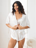 SilkSilky US Pure Silk Half Sleeve Womens Pajamas White 001