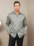 SilkSilky US Silk Blend Long Sleeve Collar Men's Shirt Black 004