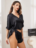 SilkSilky US Pure Silk Half Sleeve Womens Pajamas Black 003