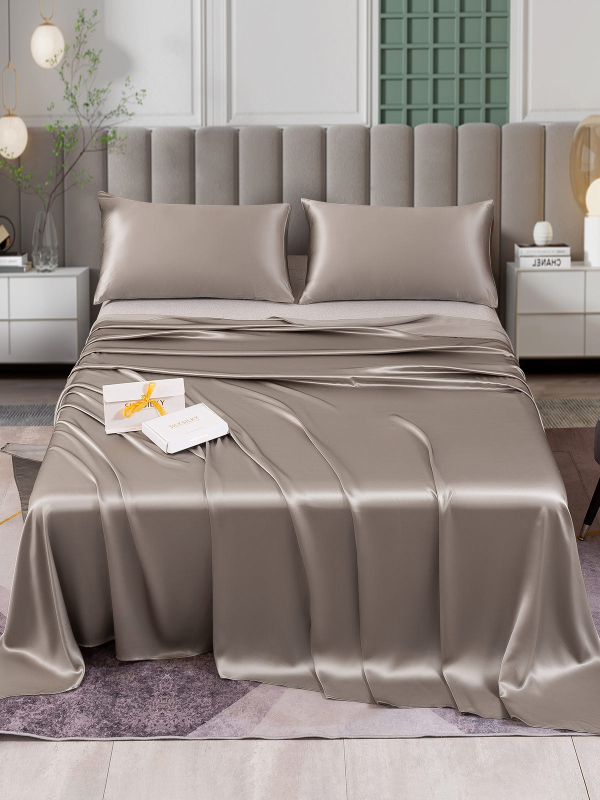 SilkSilky US 25Momme Pure Silk Bedding Set Gray 001