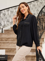 [Black] SilkSilky  19Momme Long Sleeve Collar Women's Shirt 001