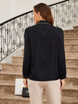 [Black] SilkSilky  19Momme Long Sleeve Collar Women's Shirt 002
