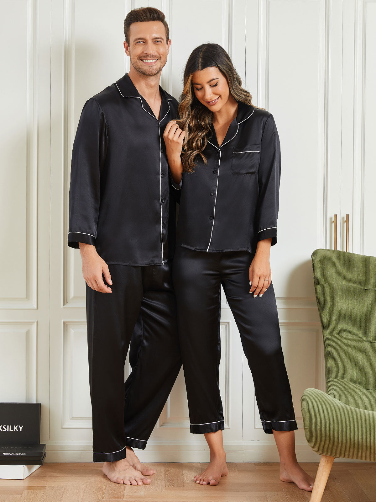 Couple Pure Silk Long Pajama Sets Total 4Pcs – SILKSILKY