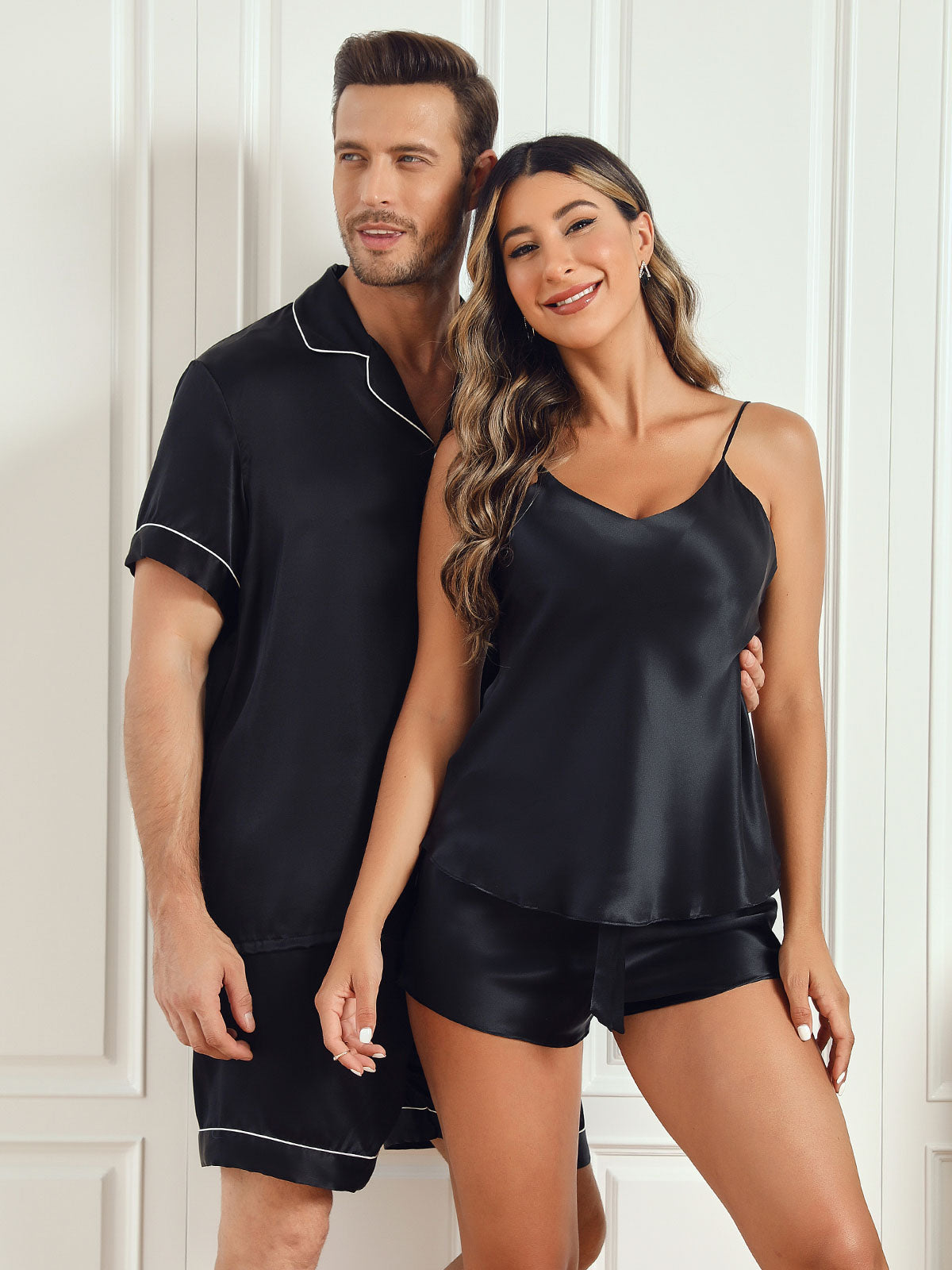 [Black] SilkSilky Pure Silk Short Sleeve Couple 003