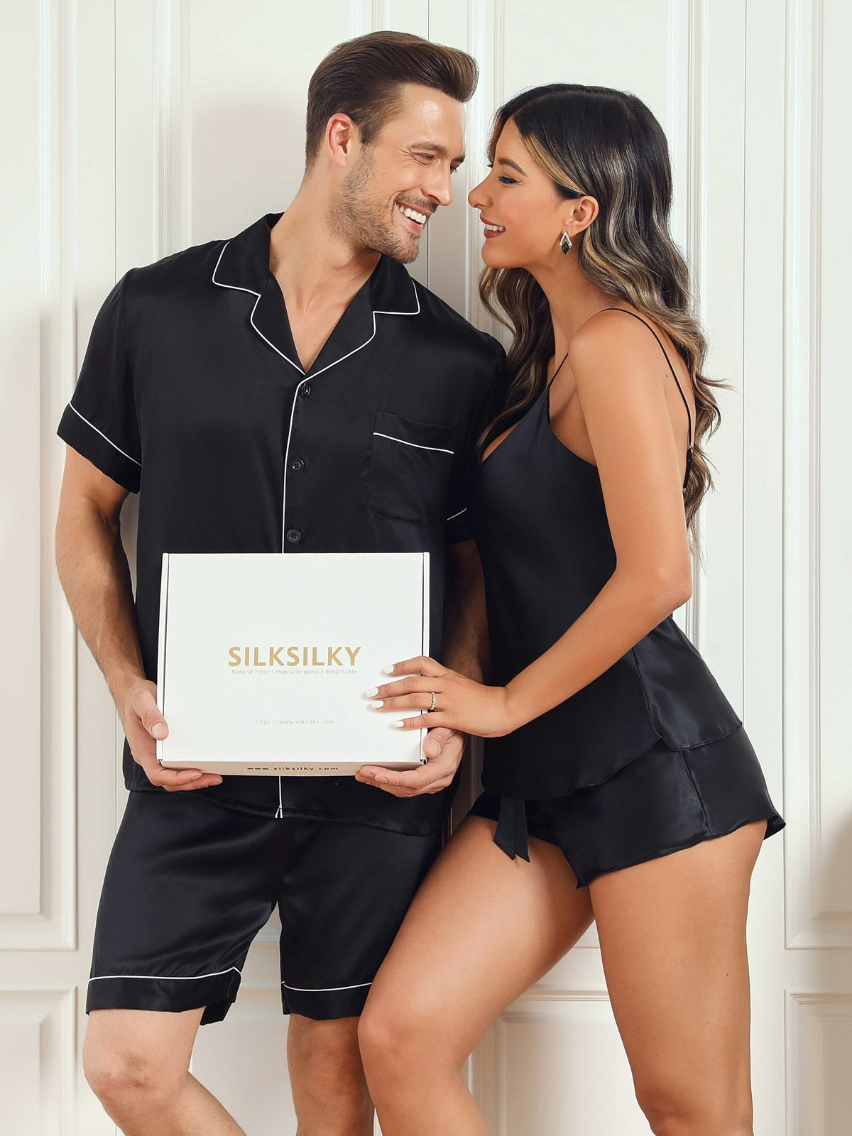 [Black] SilkSilky Pure Silk Short Sleeve Couple 005