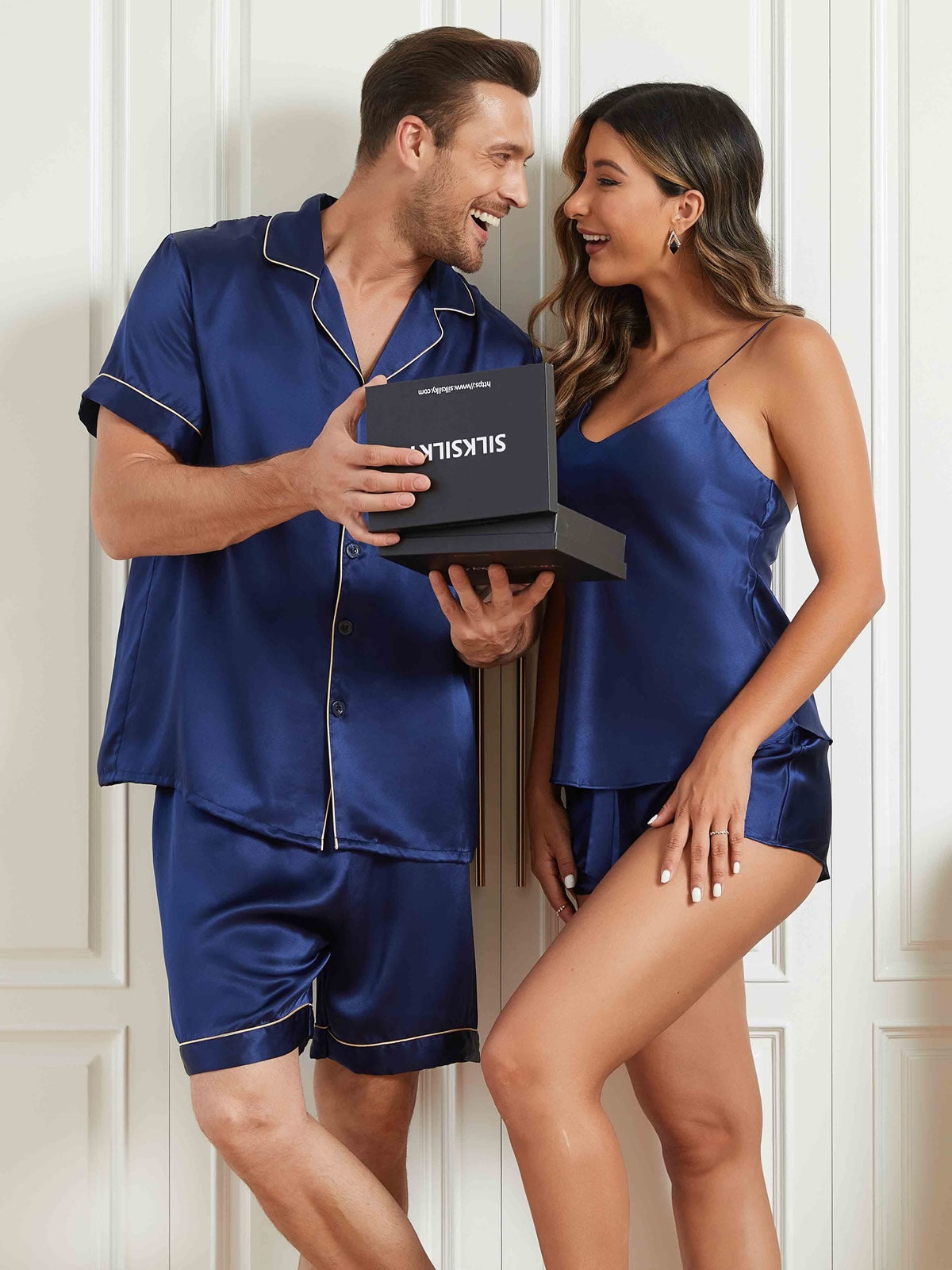 [Dark Blue] SilkSilky Pure Silk Short Sleeve Couple 001