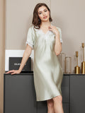 SilkSilky US Pure Silk Short Sleeve V Neck Nightgown MintGreen 005