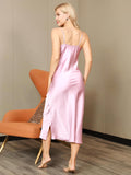 SilkSilky US Pure Silk Sleeveless V Neck Nightgown Pink 002