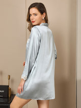 [Light Blue] SilkSilky  Long Sleeve V Neck Nightgown 002