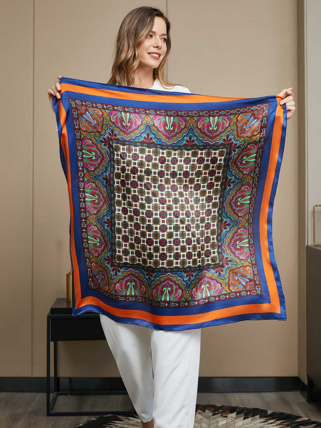 100% Mulberry Silk Bohemian Square Scarf Shawl 86x86cm