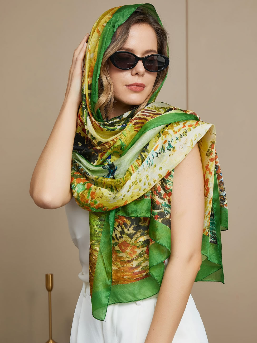100% Mulberry Silk Oil Painting Rectangle Scarf Shawl 175x105cm