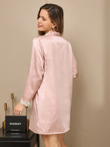 [Pink] SilkSilky  Long Sleeve V Neck Nightgown 002