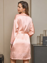 [Pink] SilkSilky  3/4 Sleeve V Neck Nightgown&Robe Set 002