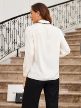 [White] SilkSilky  19Momme Long Sleeve Collar Women's Shirt 002