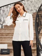 [White] SilkSilky  19Momme Long Sleeve Collar Women's Shirt 003