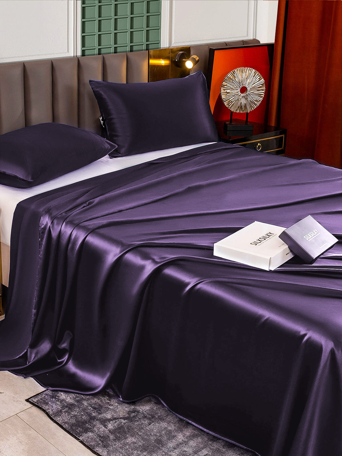 SilkSilky US 25Momme Pure Silk Bedding Set DeepPurple 004