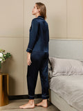 SilkSilky US Pure Silk Long Sleeve Lapel Women's Pajamas DarkBlue 003