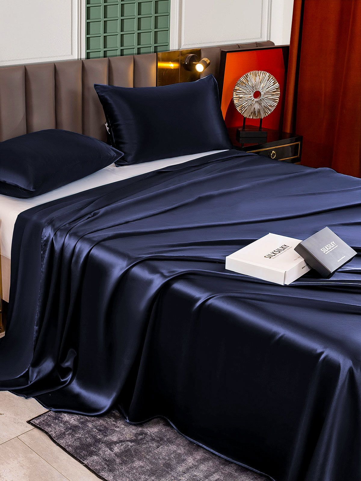 SilkSilky US 25Momme Pure Silk Bedding Set DarkBlue 004