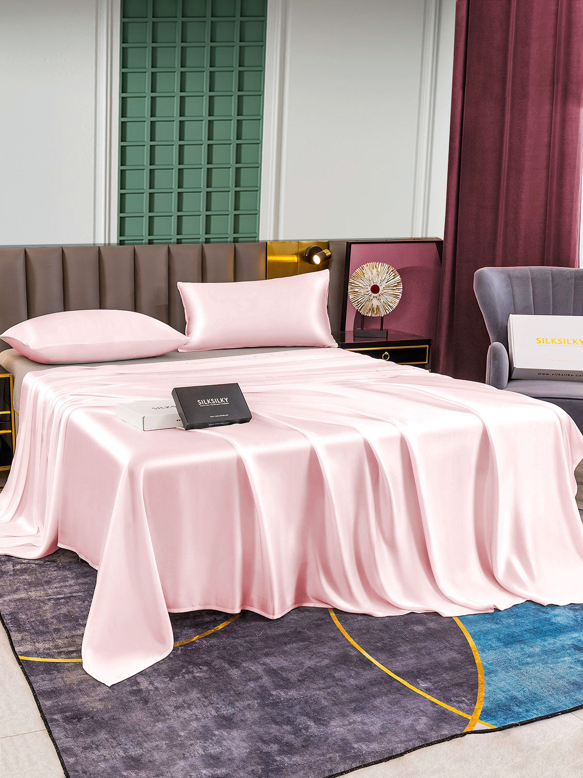 SilkSilky US 25Momme Pure Silk Bedding Set Pink 003