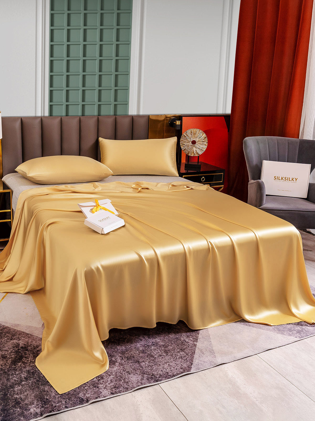 SilkSilky US 25Momme Pure Silk Bedding Set Champagne 003