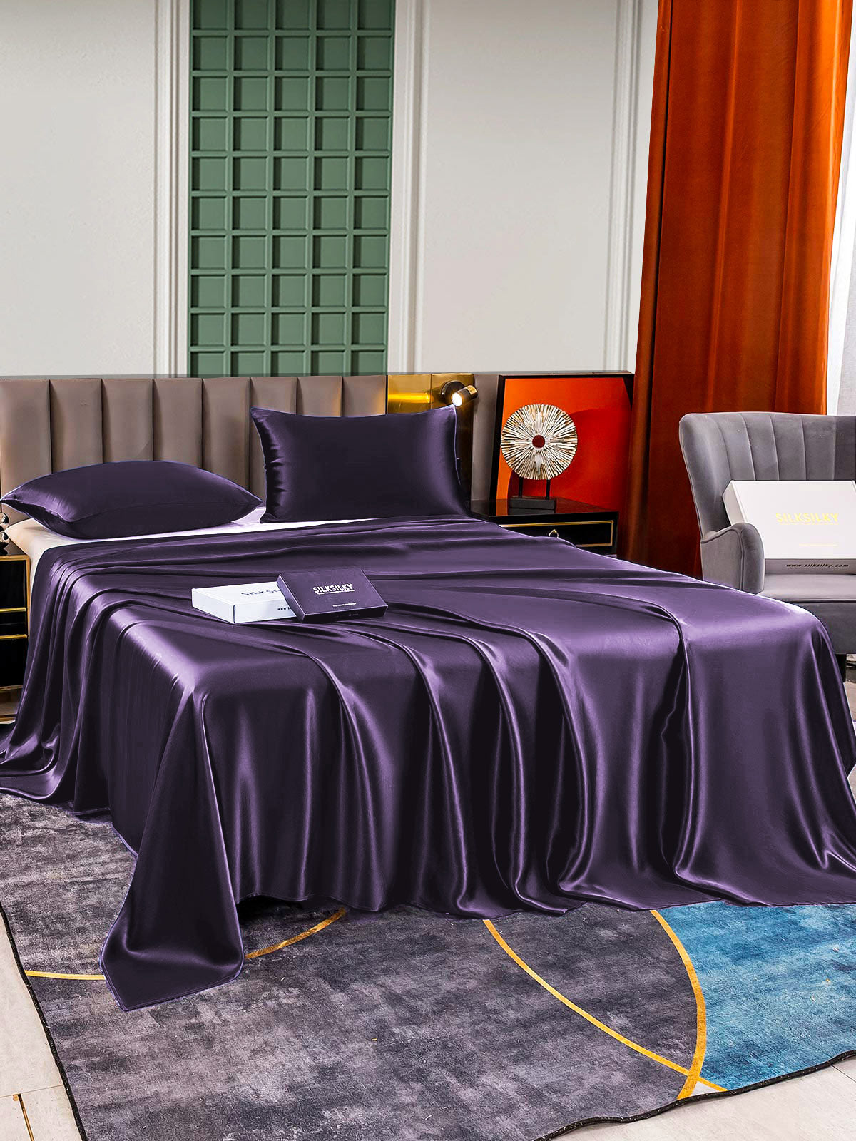 SilkSilky US 25Momme Pure Silk Bedding Set DeepPurple 003